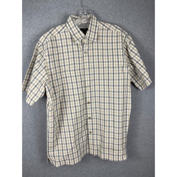 Van Heusen Performance Fishing Shirt Men's Size M Brown Gray Plaid Pockets‎ - Picture 1 of 6